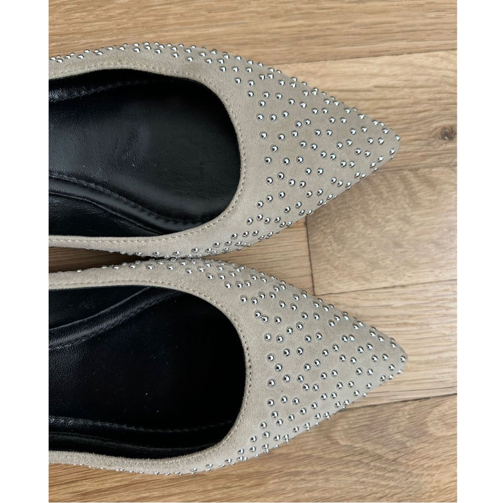 Elyse Walker Los Angeles Barbara Studded Suede Pointy Flats In Light Tau — image 4 of 8